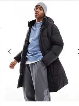 Довга стьобана куртка пуховик PULL & BEAR чорний L 7712\539\800