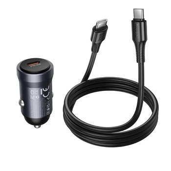 Адаптер автомобільний HOCO C to C cable Energy single port PD car charger Z62A |1Type-C, 30W/3A, PD/QC| Колір metal-grey