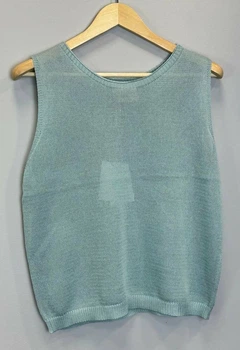 Женская майка вязаная лен голубая MKLT7980-2 - Oversize 42/52, Бірюзовий