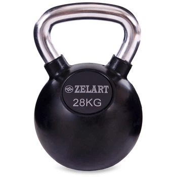 Гиря тренировочная цельная обрезиненная с хромированной ручкой 28кг Zelart черный TA-5162-28