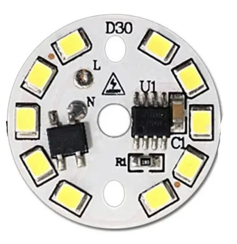LED-модуль світлодіодний 5Вт, 30мм AC220В плата для ремонту ламп 5Вт, теплий білий