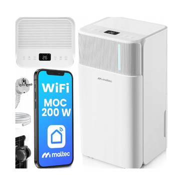 Осушувач повітря Maltec DH-12300 Electronic, 12 л/доба, Wi-Fi дистанційне керування, LED дисплей, гігростат, нічний режим, 200 Вт