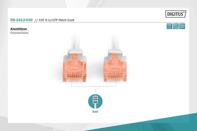Патч-корд Assmann CAT 6 U-UTP, PVC AWG 26/7, 3 м, DK-1612-030 Gray