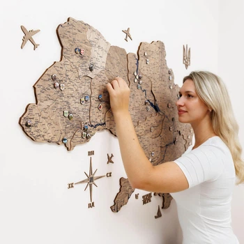 Детализированная 3D карта Украины из дерева 200 x 132 см Терра от Enjoy The Wood