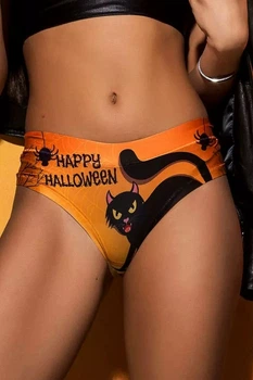 Трусики слипы Happy Halloween черная кошка на удачу Оранжевый XS