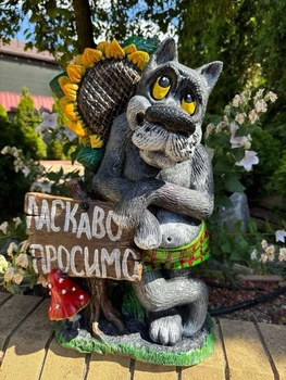 Сувенир садовая фигура Волк серый гипс, ручная работа декор для сада
