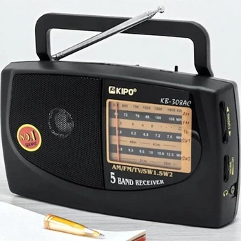 Радиоприемник KIPO KB-AC радио FM ФМ на барейках и от сети черный (8O3)