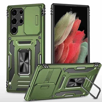 Чехол со шторкой для камеры Camshield Army Ring для Samsung Galaxy S26 Ultra, ударопрочный кейс с кольцом-держателем и функцией подставки Army Green