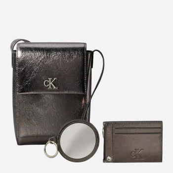 Набір сумка крос-боді + картхолдер + дзеркало жіночий Calvin Klein 95542344 Сріблястий (1159845570)