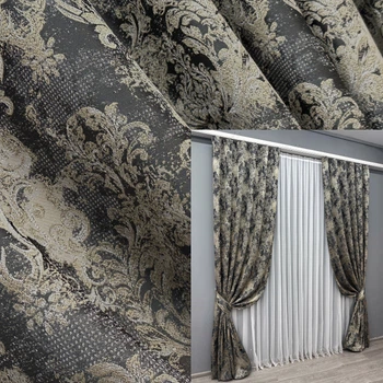 Комплект готовых штор VR-Textil Лен Премиум № 1694ш Черный с бежевым 100х290 см 2 шт (31-915)