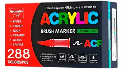Набор маркеров GuangNa Acrylic Brush Marker GN.8101 | Акриловые художественные маркеры 288 шт с кисточковым наконечником (ab288)