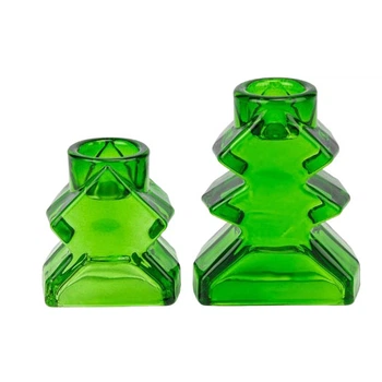 Набір 2х скляних свічників Tree Candlesticks Grren 8.5 см