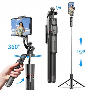 Селфі-палиця Selfie 1708 мм з Bluetooth-пультом, штативом та поворотом 360° - монопод 3-в-1 для смартфонів та камер (1/4") CR F16