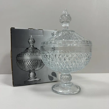 Сахарница стеклянная с крышкой на ножке h-25 см, d-15.4 см Pasabahce Diamond 97242