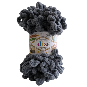 Пряжа Alize Puffy №53 сірий, для в'язання руками