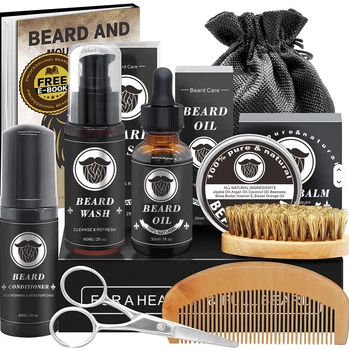Набор для ухода и роста бороды Beard, шампунь, масло, бальзам, кондиционер, щётка, расческа, ножницы и ролик Идеальный подарок для