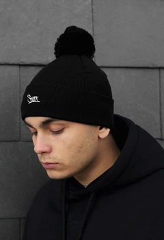 Шапка Мужская Стаф Черная С Логотипом Помпоном Осенняя Staff Logo Black Pompon Универсальный (366369)