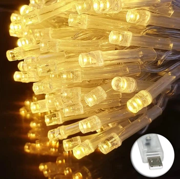 Гирлянда диодная нить "Классическая" 50 LED 5 м Теплая белая на батарейках + USB(7G-F-7792)