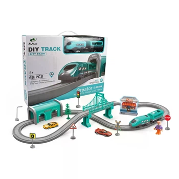 Железная дорога с электропоездом DIY TRACK CITY TRAIN (66 деталей, на батарейках)