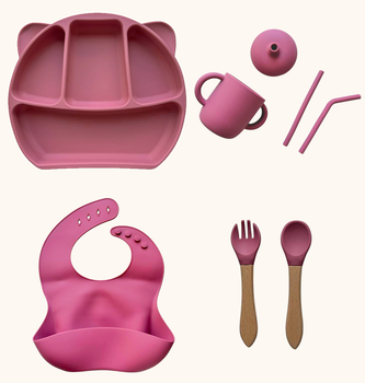 Набор детской силиконовой посуды "Стартовая с ушками. Бук" Дымная роза (2767041753)