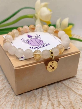 Браслет Magic Stone для Стрільця з цитрину та морозного нефриту, 8 мм, one size