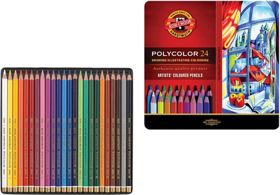 Художні олівці Koh-i-Noor Polycolor 24 кольору металева упаковка 3824 (8593539074816)