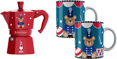 Zestaw Bialetti Joyful Christmas Moka Express Kawiarka na 6 filiżanek 270 ml Czerwona + 2 kubki 300 ml (8006363094887)