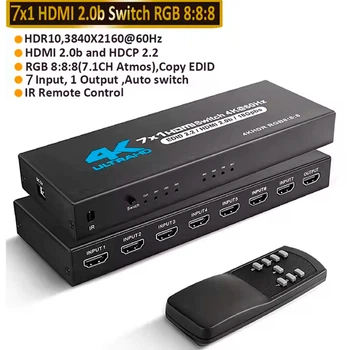 HDMI переключатель 7 в 1 с HDMI 2.0 4K 60Hz и пультом ДУ - коммутатор для PS5, Xbox Series X, Nintendo Switch, PC