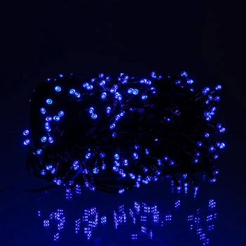 LED гірлянда святкова вулична 100м 1000 діодів синя сонячна батарея 8 режимів чорний провід на вікно Garlando