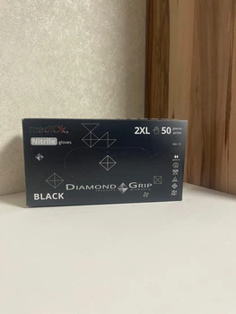 Рукавички нітрилові GRIP BLACK розмір 2XL (щільність 8,6 г) підвищеної міцності чорні неопудрені (25пар/1уп) Mediok
