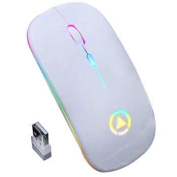 Беспроводная оптическая мышь Koanni Slim LED RGB 1600 DPI перезаряжаемая тихая бескликовая 2.4G белая