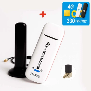 Високошвидкісний 3G/4G LTE USB Wi-Fi модем-роутер TianJie 3 в 1 і автомобільною плоскою антеною 16 dBi + Подарунок — безлімітна SIM-картка Київстар
