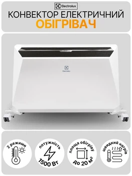 Экономный электрический обогреватель конвектор отопления Electrolux Rapid 1500 Вт портативный конвекторный электрообогреватель настенный напольный для дома квартиры в спальню детскую офис электроконвектор на колёсиках с регулятором температуры