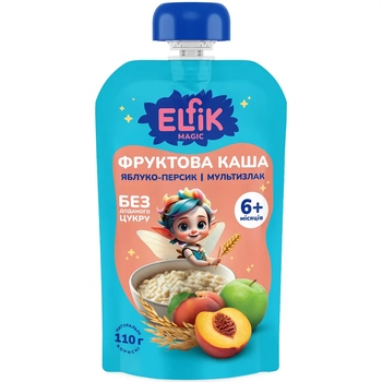 Фруктова каша Elfik Magic з яблук, мультизлакової каші та персиків 110 г
