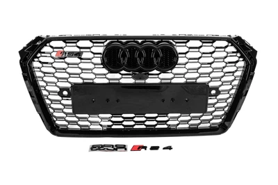 Передня решітка RS-style з написом Quattro (2016-2019, чорна) для Ауді A4 B9 рр
