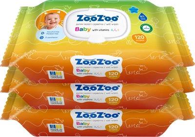 Упаковка влажных салфеток детских ZooZoo Ваву з витаминами А, С, Е 120 шт х 3 пачки (4820183974433)