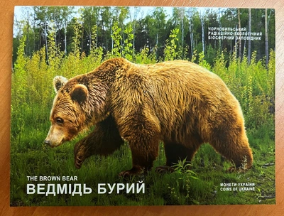 Монета 5 гривен 2022 "Чернобыль. Возрождение. Медведь бурый" Фауна, в сувенирной упаковке