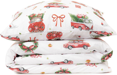 Komplet pościeli Homla Holly Jolly Arco Poszewka na pościel 220 x 200 cm + 2 poszewki na poduszki 70 x 80 cm bawełniany w samochody Biały (5904183830124)
