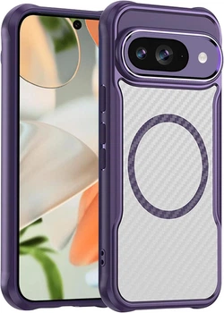 Чехол бампер для Google Pixel 9 противоударный MagSafe AirBag carbon fiber Purple