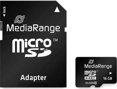 MicroSDHC MediaRange 16 GB microSDHC class 10 + SD adapter MR958
