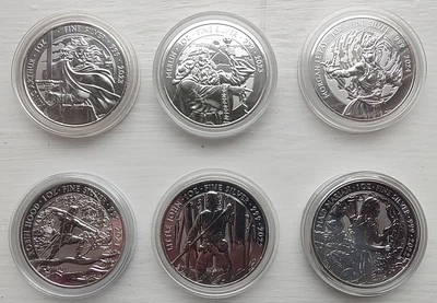 Набор 6 серебряных монет Мифы и легенды Британии Royal Mint 2021-2023