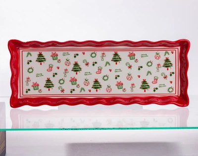 Блюдо сервировочное новогоднее для закусок Merry Christmas 36.5×13×3 (см) из фарфора CR-1-16