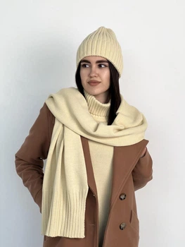 Вязаный женский шарф теплый ART KNIT сливочный, 42х190см 038228