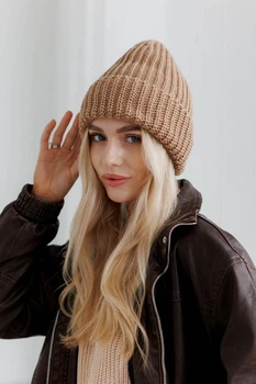 Жіноча тепла в'язана шапка Winter Mood ARTKNIT 56см Бежевий (ak42258)