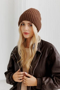 Жіноча тепла в'язана шапка Winter Mood ARTKNIT 56см Коричневий (ak42257)