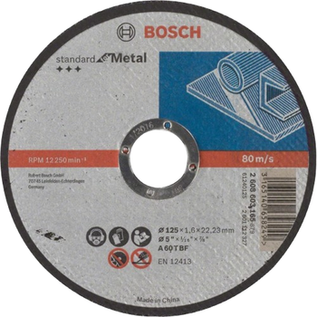 Отрезной круг по металлу Bosch Standard for Metal 125×1.6×22.23 мм с сертификацией EN 12413 FEPA и oSa