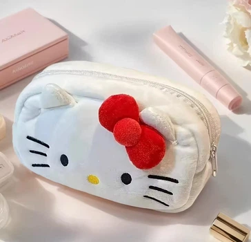 Пенал плюшевий Котик з бантом Hello Kitty стиль — м’який пенал 20×11 см