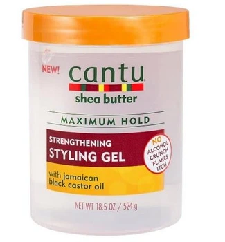 Cantu Shea Butter Strong гель для укладки волос с касторовым маслом и маслом ши без спирта 524г
