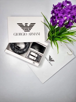 Мужской ремень с двумя пряжками armani чёрный