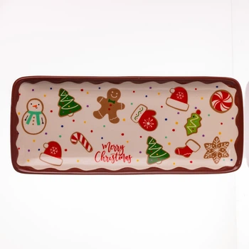 Блюдо сервировочное Merry Christmas 34х14х2 см прямоугольное фарфоровое для новогоднего стола Yiwu CR-1-38